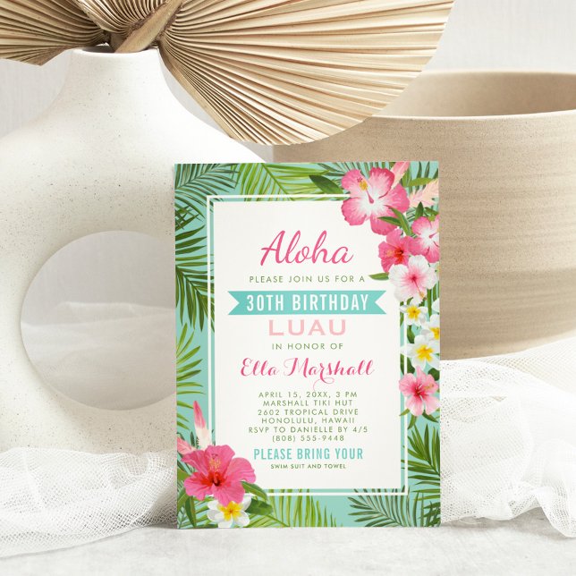 Tropical Pink Floral Birthday Luau Party Invitation (Creator Uploaded)