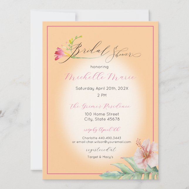Tropical Pink Floral Bridal Shower Invitation (Front)