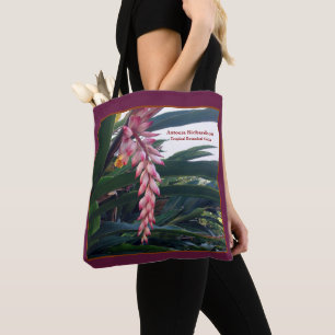 Tropical Pink Floral Flower Botanical Personalise Tote Bag