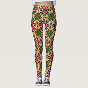 Tropical Pink Floral Geometric Pattern Leggings