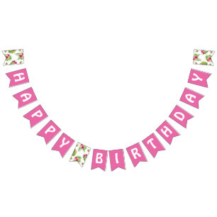  Tropical Pink Floral Luau Birthday Party Bunting