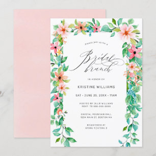 Tropical Pink Floral Modern Script Bridal Brunch Invitation