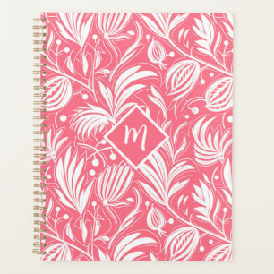 Tropical Pink Floral Pattern Diamond Monogram Planner