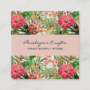Tropical Pink Floral Square Business Card