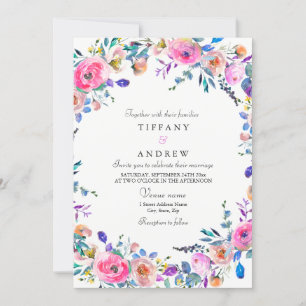 Tropical Pink Floral Watercolor Wedding Invite
