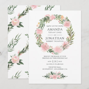 Tropical Pink Floral Wedding Invitation