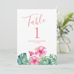 Tropical Pink Floral Wedding Table Number