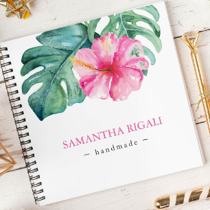 Tropical Pink Flower and Greenery Personalised Notebook