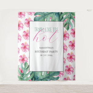 Tropical Pink Flower Birthday Party Background Tapestry