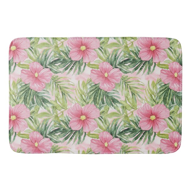 Tropical Pink Flowers   Bath Mat (Front)