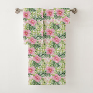 Tropical Pink Flowers Bath Towel Set