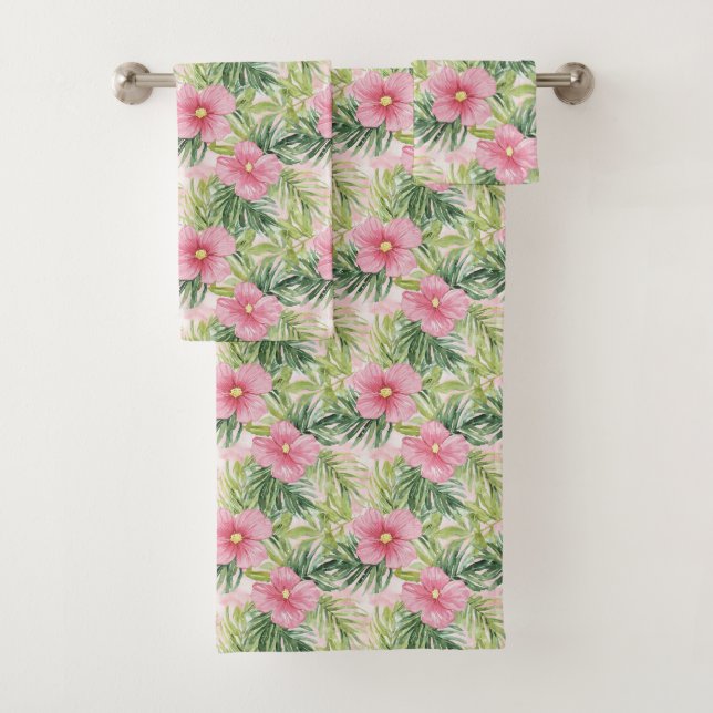 Tropical Pink Flowers   Bath Towel Set (Insitu)