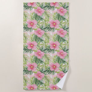 Tropical Pink Flowers   Beach Towel