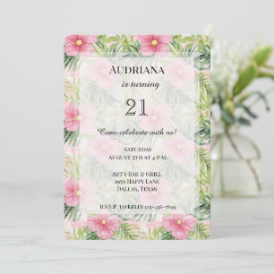 Tropical Pink Flowers Birthday Invitation