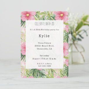 Tropical Pink Flowers Birthday   Invitation