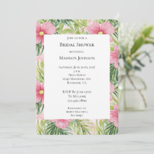 Tropical Pink Flowers Bridal Shower Invitation
