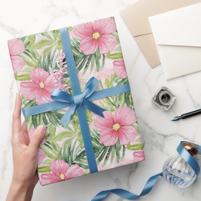 Tropical Pink Flowers Bridal Shower Wrapping Paper (Gifting)