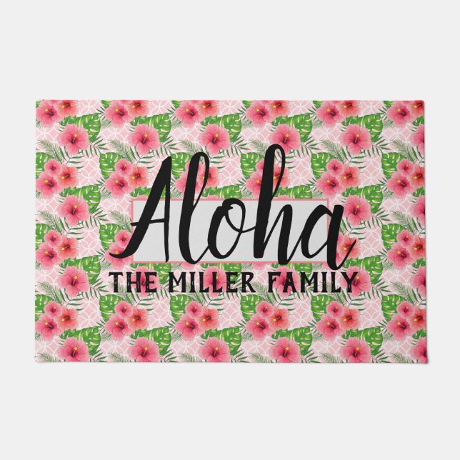 Tropical Pink Flowers Customisable Doormat (Front)