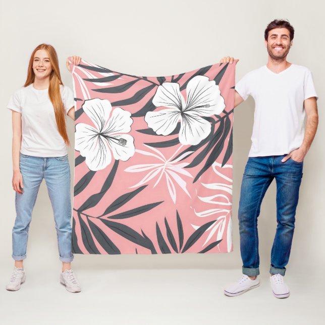 Tropical pink flowers fleece blanket (In Situ)