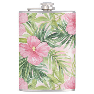 Tropical Pink Flowers Hip Flask