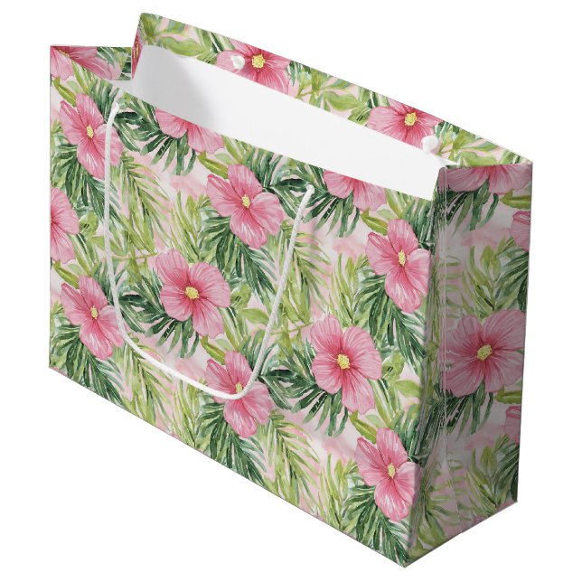 Tropical Pink Flowers  Large Gift Bag (Front Angled)