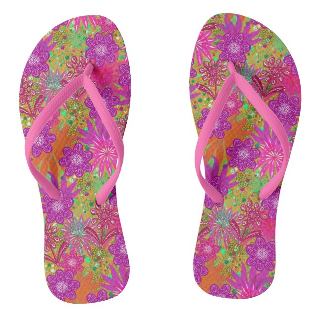 Tropical Pink Flowers Pattern Flip Flops (Footbed)