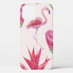 Tropical pink flowers, protea, bird of paradise fl iPhone 12 case