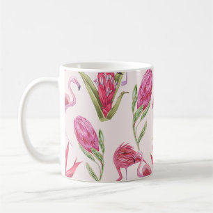 Tropical pink flowers, protea, bird of paradise fl coffee mug