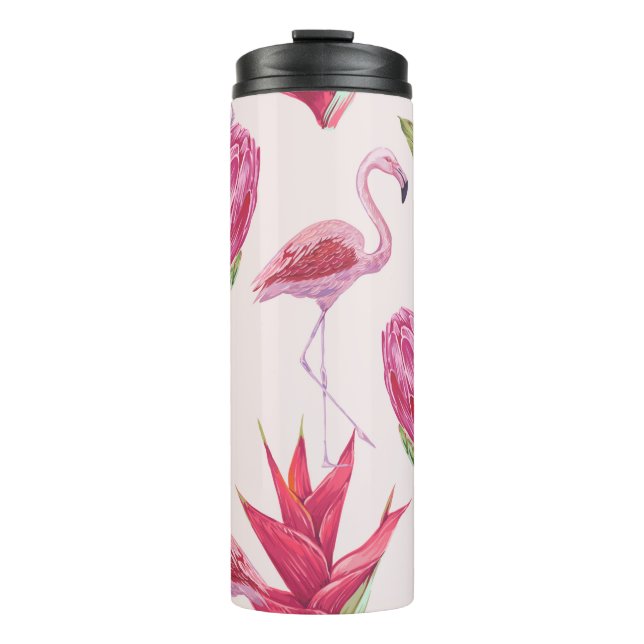 Tropical pink flowers, protea, bird of paradise fl thermal tumbler (Front)