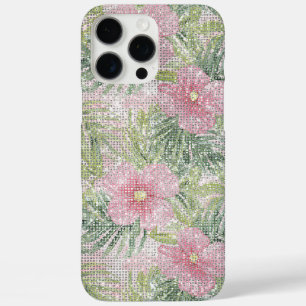 Tropical Pink Flowers Sparkle iPhone 16 Pro Max Case