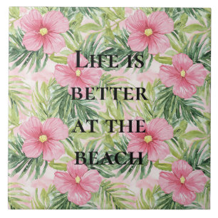 Tropical Pink Flowers Tile