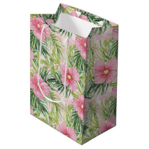 Tropical Pink Flowers Wedding Medium Gift Bag