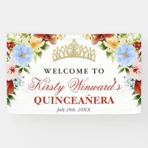 Tropical Pink Flowers Welcome Quinceanera Banner
