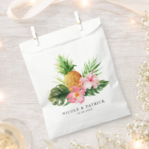 Tropical Pink Flowers with Lush Greenery Wedding Favour Bags