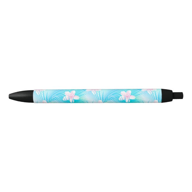 Tropical pink frangipani black ink pen (Front)