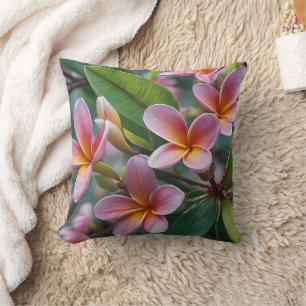 Tropical Pink Frangipani Flowers, Cushion