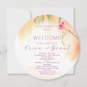 Tropical Pink Freesia Watercolor Wedding Program Invitation