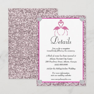 Tropical Pink Glitter Flamingo Wedding Details Enclosure Card
