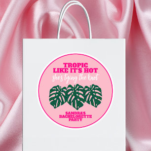 Tropical Pink Glitter Monstera Bachelorette Party Classic Round Sticker