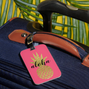 Tropical Pink Gold Aloha Pineapple Luggage Tag