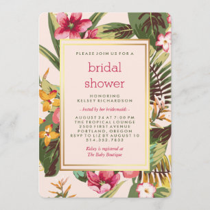 Tropical Pink Gold and Green Bridal Shower Invitation
