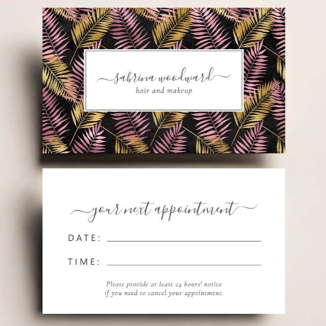 Tropical Pink Gold Dark Foliage Appointment Business Card (Creator Uploaded)