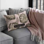 Tropical Pink & Gold Palm Leaves Pattern & Name  Decorative Cushion<br><div class="desc">The Tropical Pink & Gold Palm Leaves pattern features a vibrant and exotic design inspired by tropical aesthetics. The colour scheme revolves around shades of pink and gold, creating a luxurious and stylish look. The pattern consists of palm leaves rendered in a variety of sizes and orientations, evoking a sense...</div>