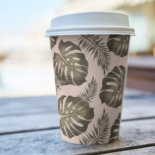 Tropical Pink & Gold Palm Leaves Pattern  Paper Cups
