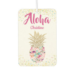 Tropical Pink Gold Pineapple Floral Personalised Car Air Freshener