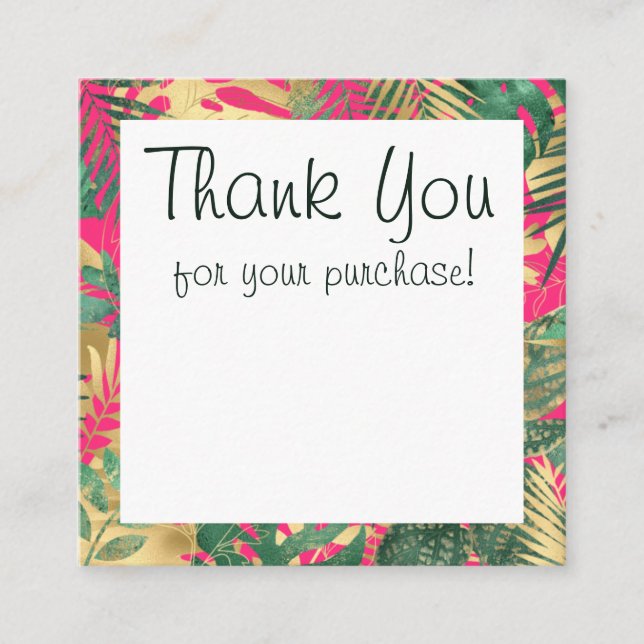 Tropical Pink, Green and Gold Thank You Enclosure Card (Front)