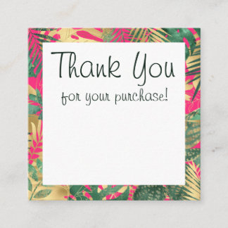 Tropical Pink, Green and Gold Thank You Enclosure Card