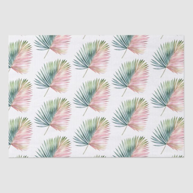 Tropical Pink Green Leaf Wedding Tissue Paper (Front)