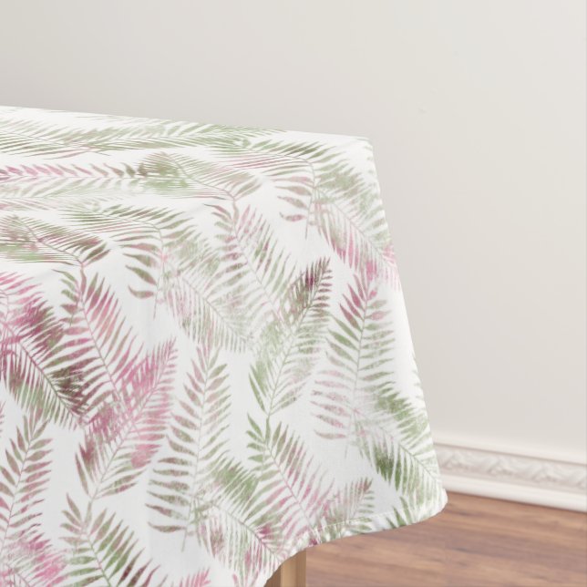 Tropical Pink Green Leaves Tablecloth (In Situ)