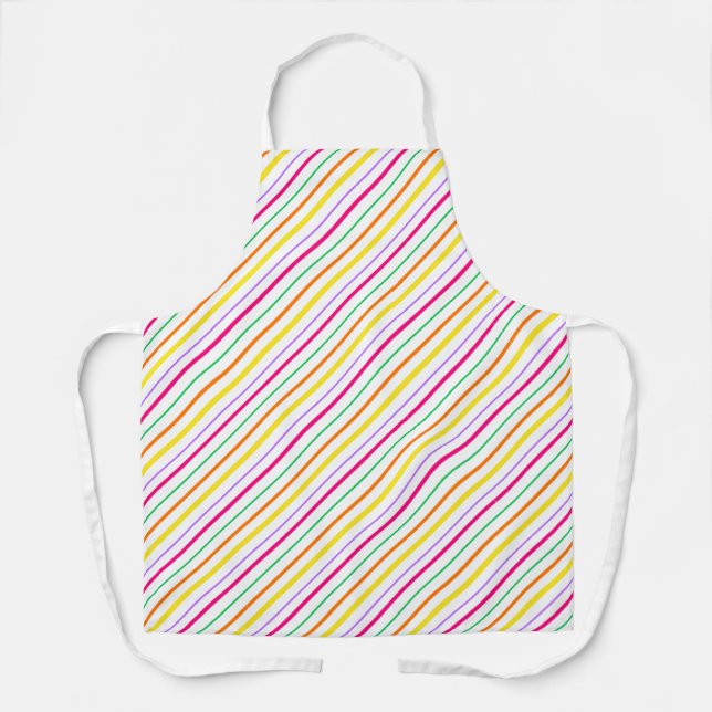 Tropical Pink Green Orange Yellow Stripes Apron (Front)